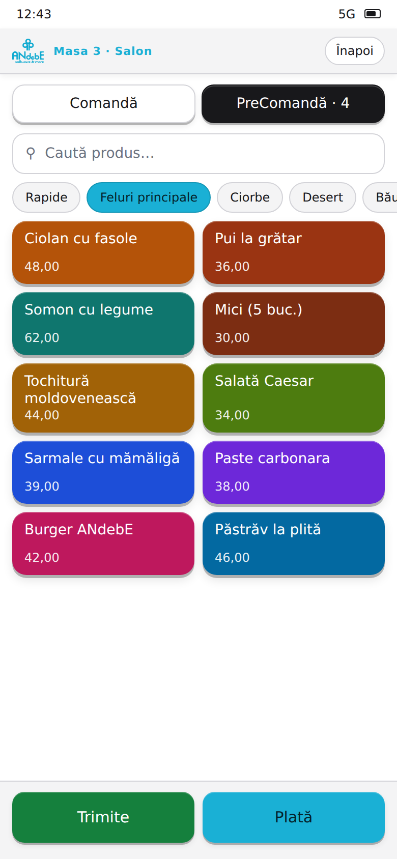 ANdebE Mobile POS — ecran