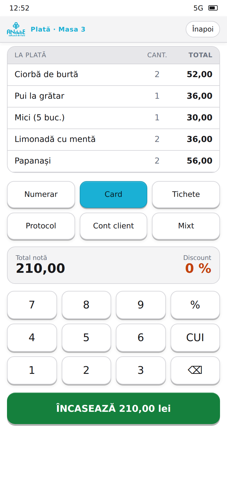 ANdebE Mobile POS — ecran