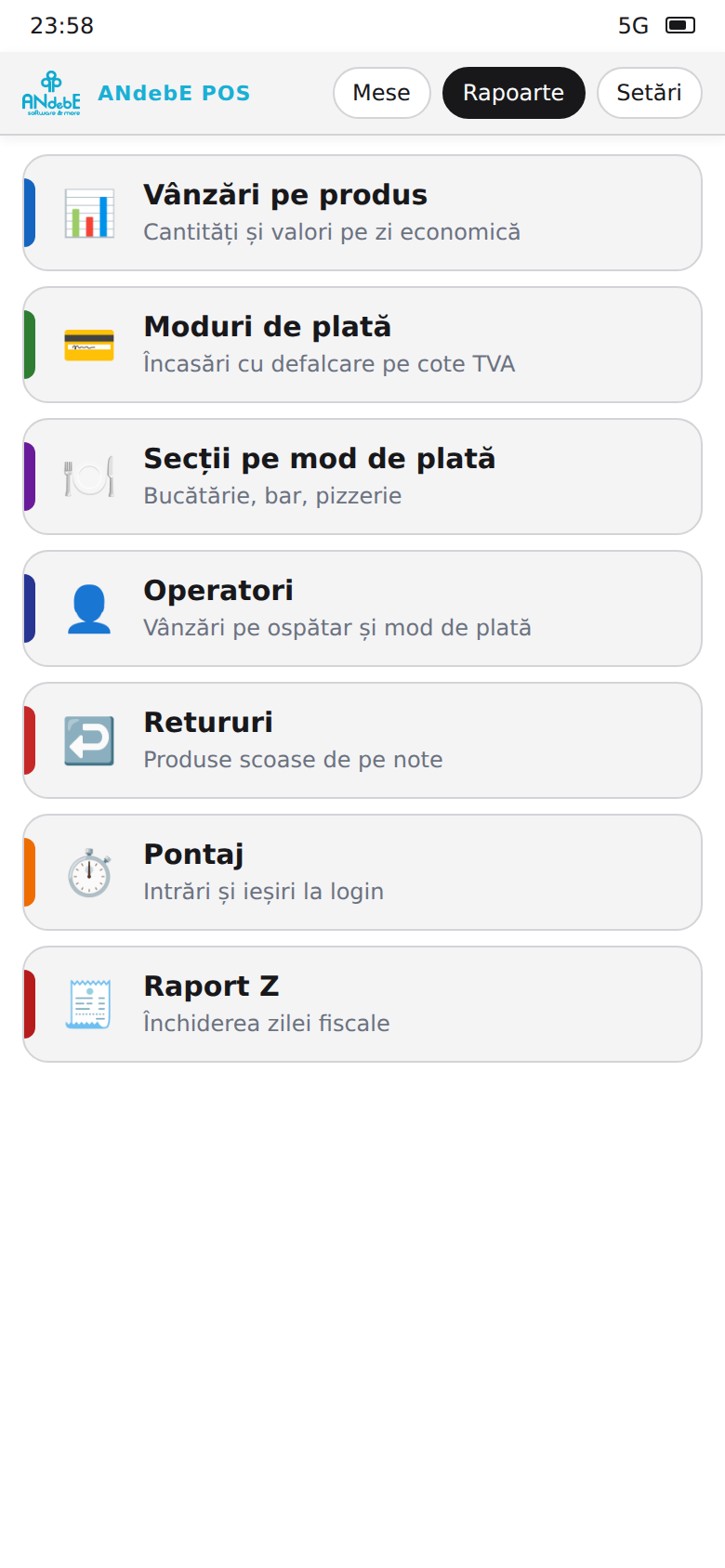 ANdebE Mobile POS — ecran